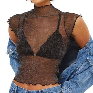 Topshop Lettuce Edge Metallic Sheer Top